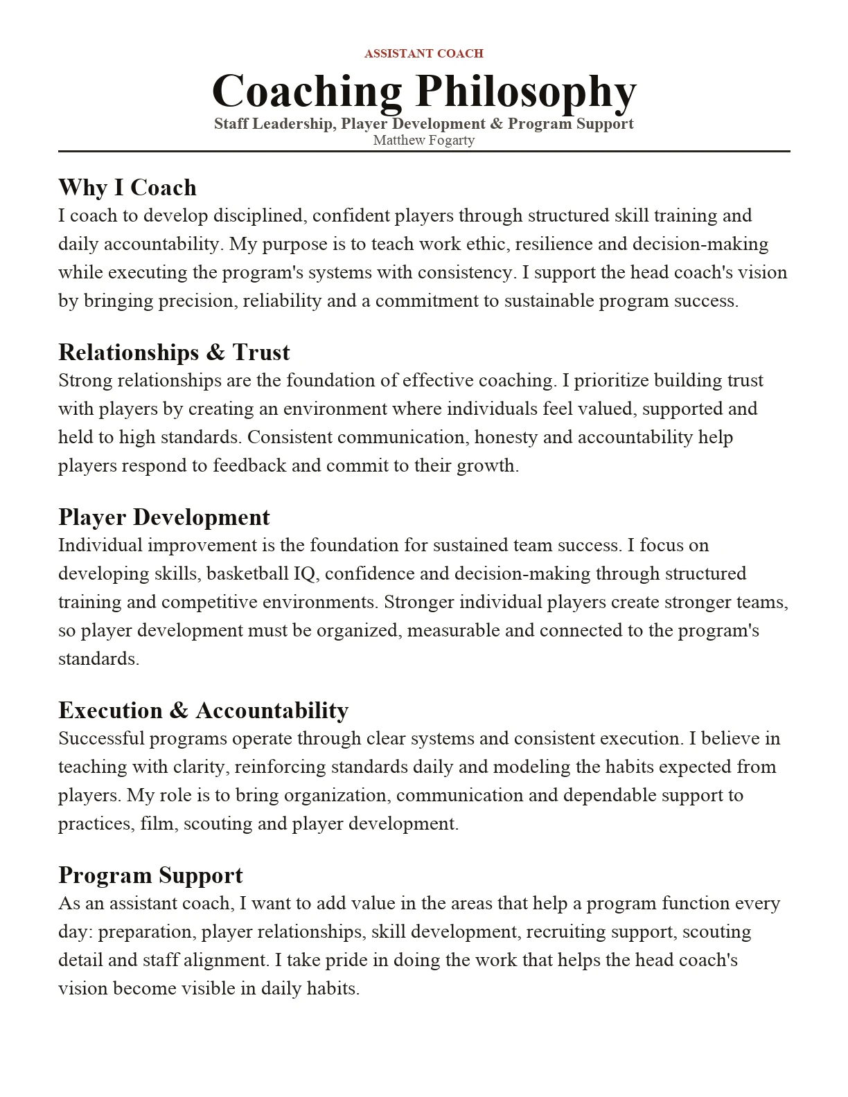 Assistant coach philosophy document preview