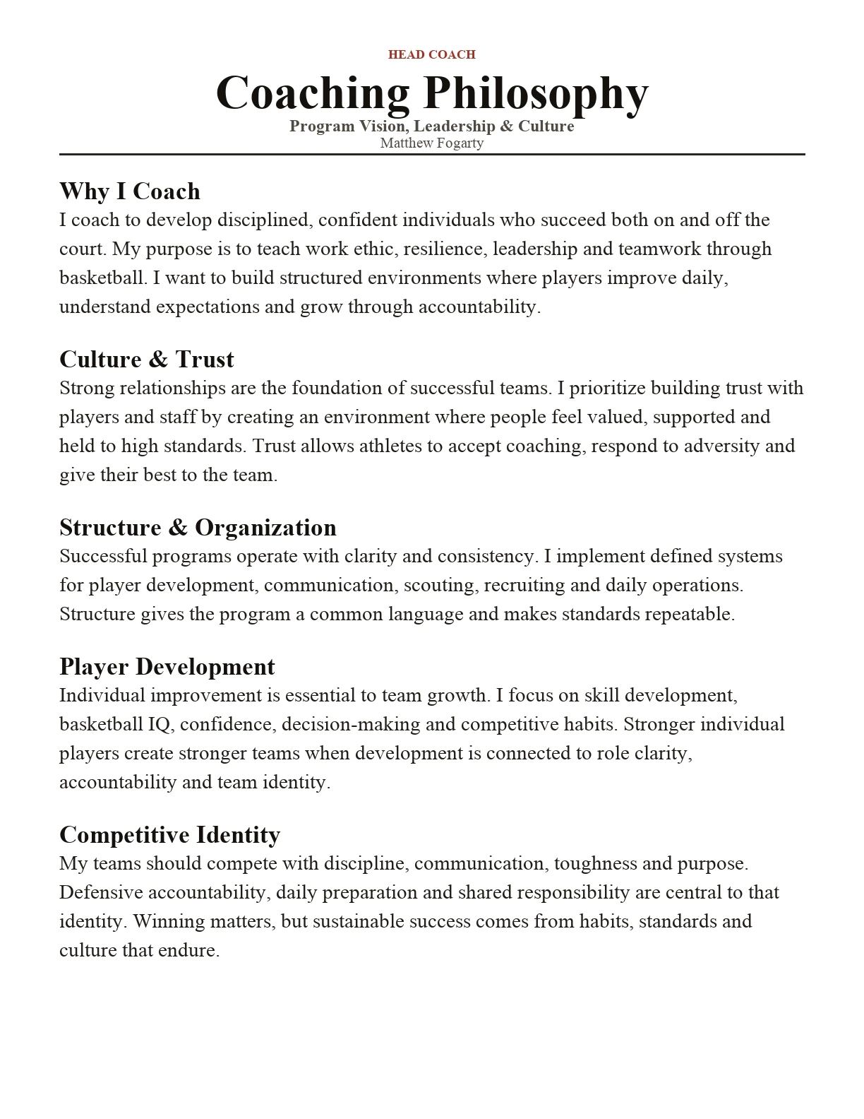Head coach philosophy document preview