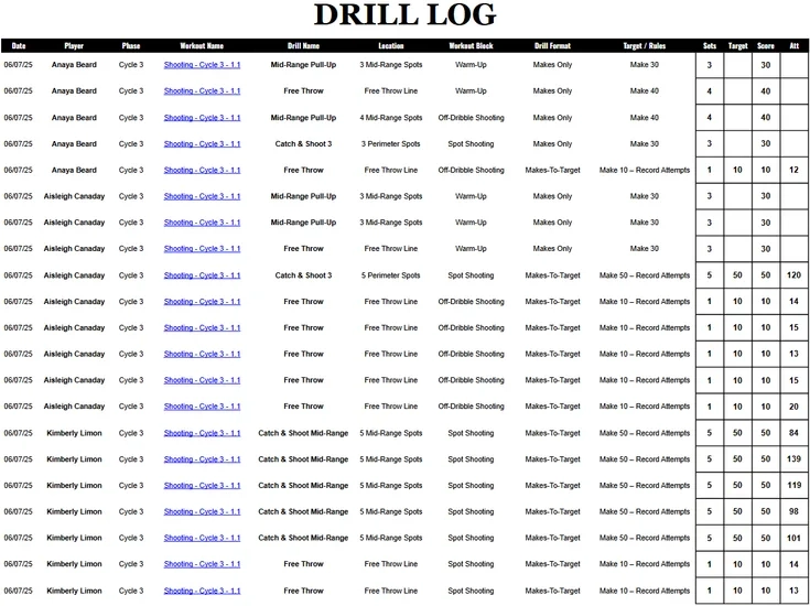 Player Development Drill Log document preview