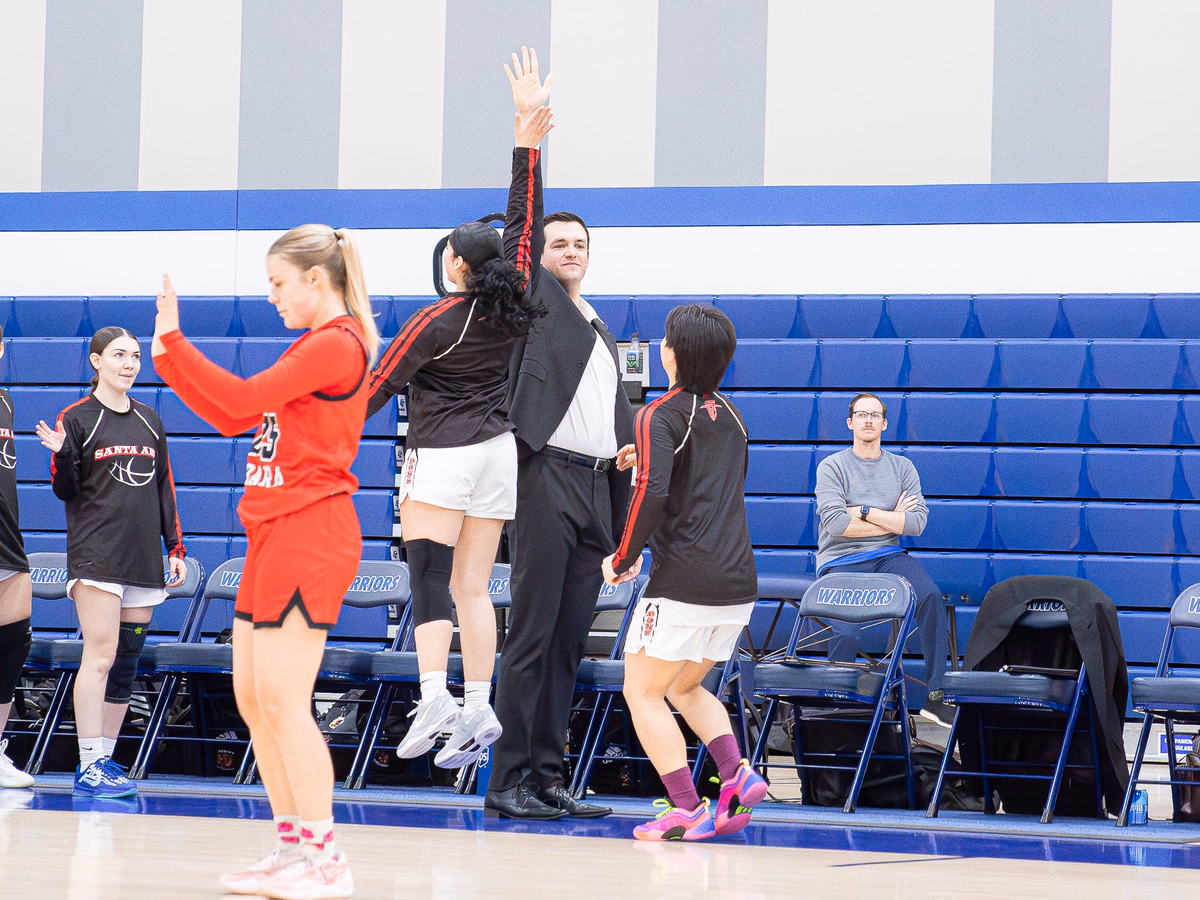 Sideline high five during competition