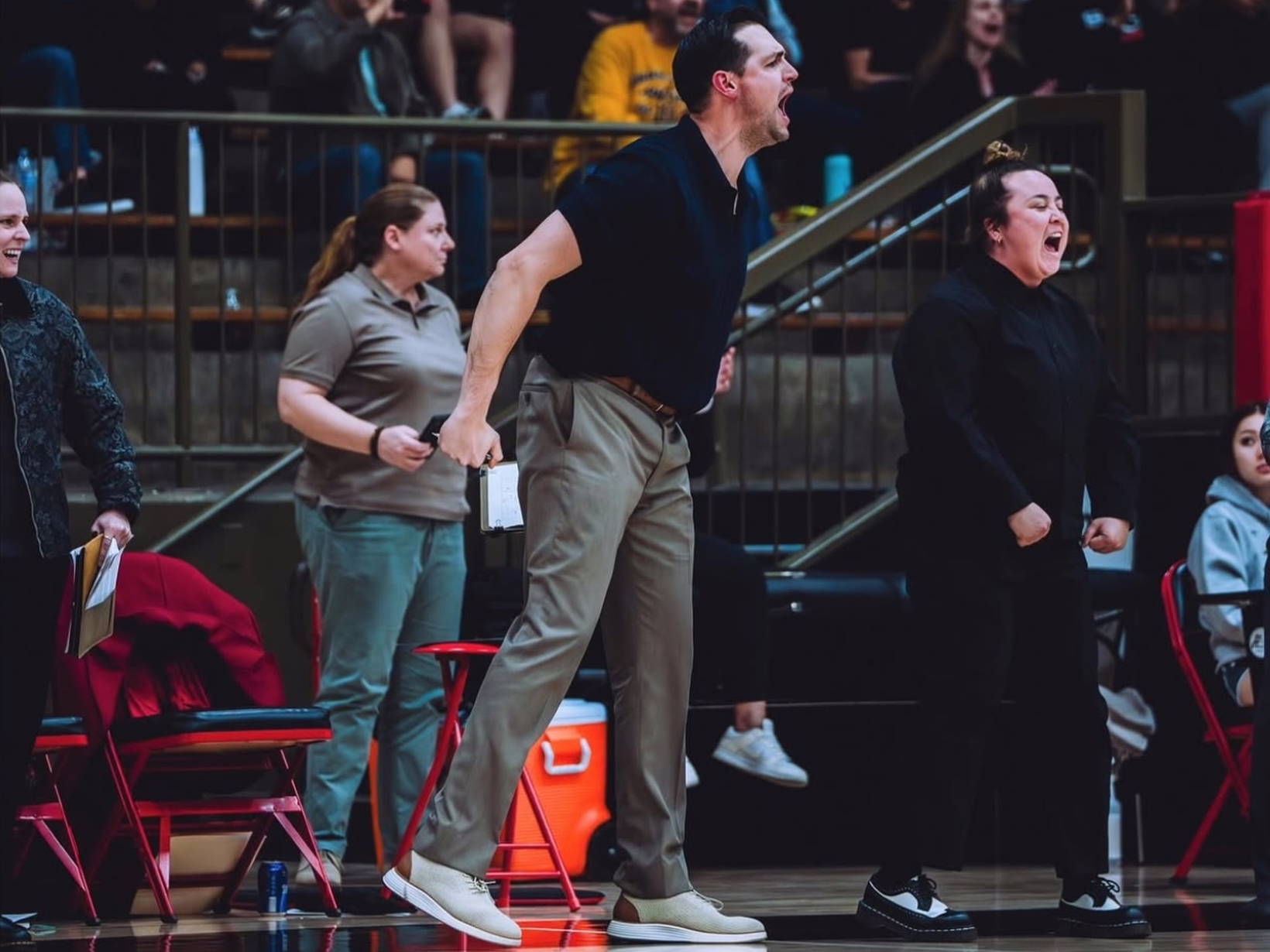 Santa Ana College energized sideline coaching moment
